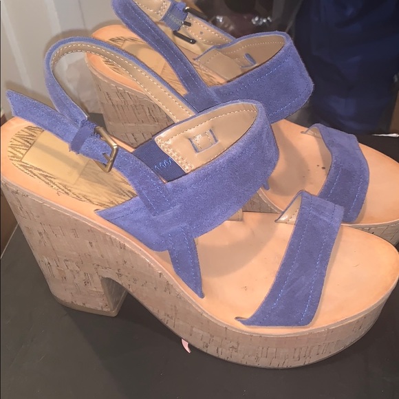 Blue Suede Platform Wedges - Picture 3 of 5